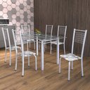 Ver imagem 1 de Conjunto de Mesa Tubular 6 Cadeiras 140cm com Tampo de Vidro Iza Branco/Paraopeba/Pérola