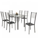 Ver imagem 2 de Conjunto de Mesa Tubular 6 Cadeiras 140cm com Tampo de Vidro Iza Prata/Preto Floral