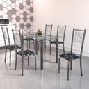 Ver imagem 1 de Conjunto de Mesa Tubular 6 Cadeiras 140cm com Tampo de Vidro Iza Prata/Preto Floral