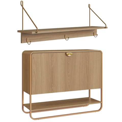 Conjunto Sapateira Aparador e Prateleira Luna 90cm Hanover/Dourado 28109