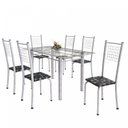 Ver imagem 2 de Conjunto de Mesa Tubular 6 Cadeiras 140cm com Tampo de Vidro Iza Branco/Preto Floral/Pérola