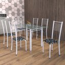 Ver imagem 1 de Conjunto de Mesa Tubular 6 Cadeiras 140cm com Tampo de Vidro Iza Branco/Preto Floral/Pérola