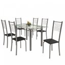 Ver imagem 2 de Conjunto de Mesa Tubular 6 Cadeiras 140cm com Tampo de Vidro Iza Prata/Preto
