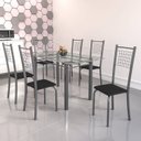 Ver imagem 1 de Conjunto de Mesa Tubular 6 Cadeiras 140cm com Tampo de Vidro Iza Prata/Preto