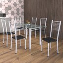 Ver imagem 1 de Conjunto de Mesa Tubular 6 Cadeiras 140cm com Tampo de Vidro Iza Branco/Preto/Pérola