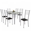 Ver imagem 2 de Conjunto de Mesa Tubular 6 Cadeiras 140cm com Tampo de Vidro Iza Branco/Preto/Pérola
