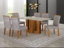 Ver imagem 6 de Conjunto Sala de Jantar Sofia 1,80m Tampo Vidro Off com 6 Cadeiras Jade Cinamomo/Linho Cinza