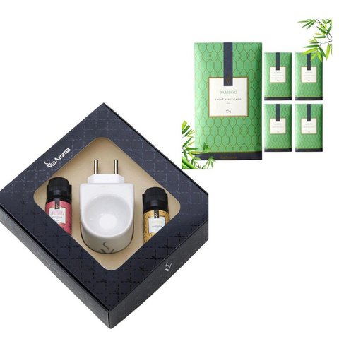 Kit 1 Aromatizador Eletrico Original com 2 Essencias e 5 Saches Bamboo