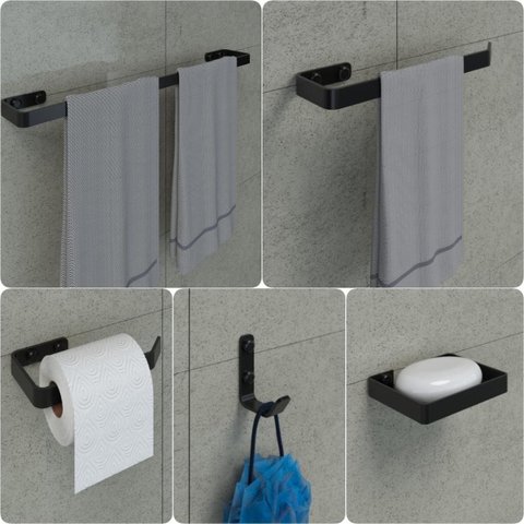 Kit Acessórios para Banheiro Preto Fosco 5 Peças Quadrado