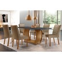 Ver imagem 1 de Conjunto: Mesa Sala Jantar Jade Tampo Madeirado C/ Vidro Canto Curvo 180x90 e 6 Cadeiras Londrina