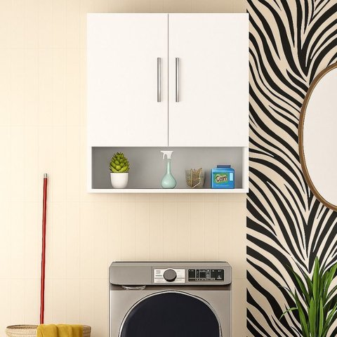 Armário Suspenso Multiuso Aéreo 2 Portas Lavander, Banheiro Cor: Branco