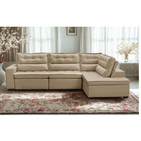 Sofá de Canto Retrátil e Reclinável com Molas 3,00x2,00 Viena Suede Bege Mirra Decor