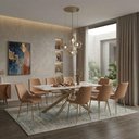 Ver imagem 1 de Conjunto Mesa de Jantar Lara 180cm Cerâmica Base Aço Carbono Bronze com 8 Cadeiras Pu - Caramelo