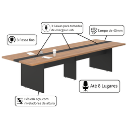 Mesa Reuniao 8 Lugares Design Escritório 3,60m Noce - 2