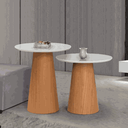 Mesa Lateral Cone Com Tampo De Vidro 60cm - Off White - 1 Mesa Lateral Cone Com Tampo De Vidro 60cm - Off White - 1