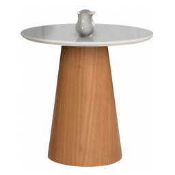 Mesa Lateral Cone Com Tampo De Vidro 60cm - Off White - 2 Mesa Lateral Cone Com Tampo De Vidro 60cm - Off White - 2
