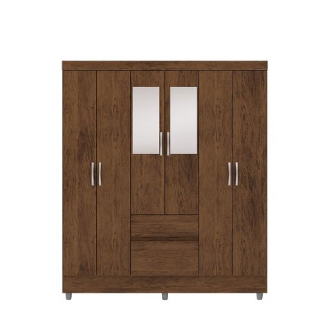 Guarda Roupa Casal Abruzzo 6 Portas de Bater 2 com Espelhos 2 Gavetas Nogueira G98 - Gran Belo