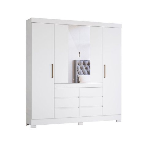 Roupeiro Espelhado Casal 4 Portas Vancouver Branco