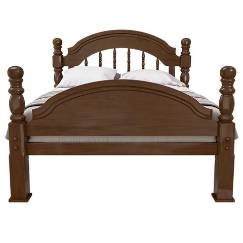 Cama Casal Queen em Madeira Maciça Torneada Peseira Alta 160cm Eliabe B07 Castanho - Lyam Decor