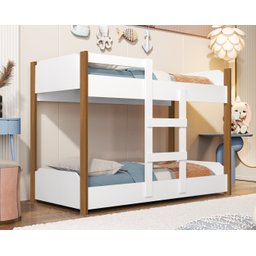 Beliche Infantil com Escada e Grade Reforçada Segura 100%MDF:‎ Branco/Jequitibá - 1