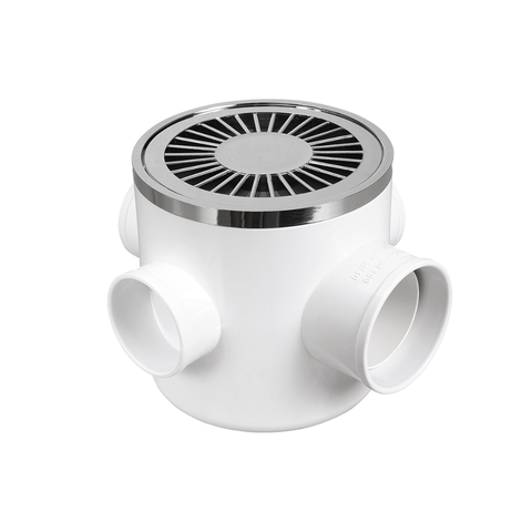 Caixa Sifonada Redonda Três Entradas 100 x 100 x 50mm  Com Grelha Cromada Durín