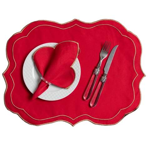 Kit 12 Pçs 6 Lugares Mesa Posta Sousplat Jogo Americano: Vermelho