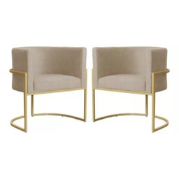 Kit 2 Poltronas Decorativas Base Metal para Sala Jantar Estar Recepção Clínica Consultório Capuccino - 1