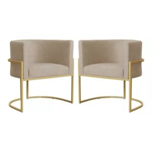 Kit 2 Poltronas Decorativas Base Metal para Sala Jantar Estar Recepção Clínica Consultório Capuccino