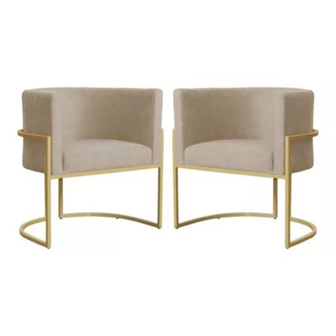 Kit 2 Poltronas Decorativas Base Metal para Sala Jantar Estar Recepção Clínica Consultório Capuccino