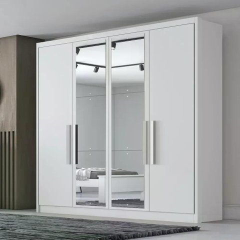 Guarda Roupa Moderni 4 Portas 3 Gavetas 1 Espelho Cor:branco