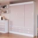 Ver imagem 4 de Guarda Roupa Solteiro Percasa 3 Portas de Correr 6 Gavetas Branco Rosa