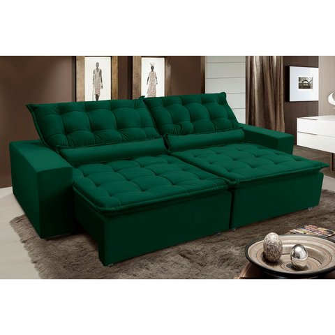 Sofá Elegance Retratil e Reclinavel 2,32 Mts Veludo Verde