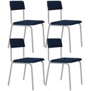 Ver imagem 1 de Kit 04 Cadeiras Estofada para Sala de Jantar Sense Branco C01 Linho Azul Escuro - Lyam Decor