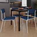 Ver imagem 2 de Kit 04 Cadeiras Estofada para Sala de Jantar Sense Branco C01 Linho Azul Escuro - Lyam Decor