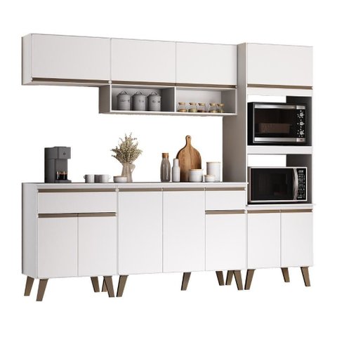 Armário de Cozinha Completa Atlanta Unique 5 Módulos 225cm Branca Móveis Carraro