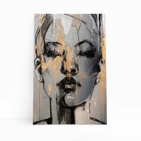 Quadro Mulher Dourada Desenho Artístico Canvas 100x70cm