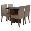 Ver imagem 1 de Mesa de Jantar 120cm Helo com Vidro Amêndoa Grafite com 4 Cadeiras Jade Bordada Amêndoa Cappuccino –