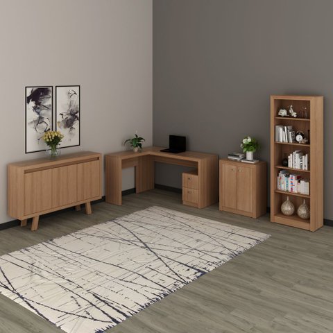 Conjunto de Escritório com Escrivaninha 04 pç CJ43018-045 Tecno Móbili - Tecno Móbili Amêndoa