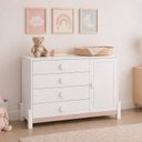Ver imagem 1 de Cômoda Infantil 4 Gavetas com Porta e Cabideiro Linha Luna Branco/Neve/Renda