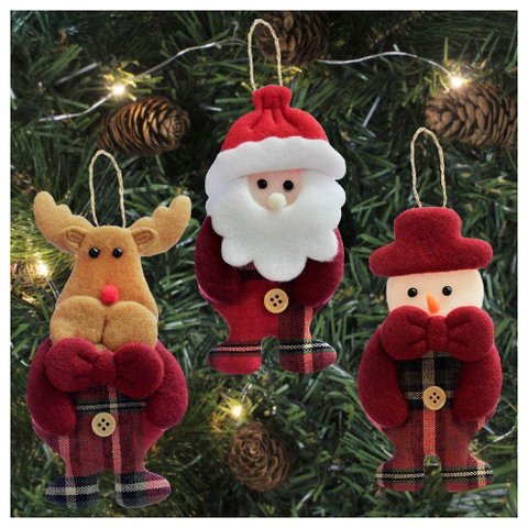 Kit 12 Enfeite Árvore Natal Pendente Papai Noel Boneco de Neve Rena 14cm
