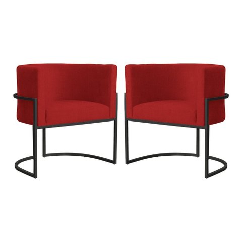 Kit 2 Poltrona Luana Suede Vermelho Base Preto Luxo - Fm