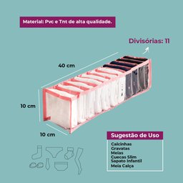 Kit 2 Colmeias Organizadoras de Gaveta 11 Nichos 10x40x10 Cor:Rosa - 2