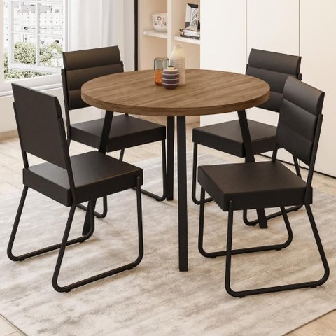 Conjunto Sala de Jantar 4 Cadeiras Dália Carraro Nogal Preto