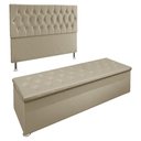 Ver imagem 1 de Kit Cabeceira e Calçadeira Baú Casal 1,40m Madrid Suede Bege - Pallazio
