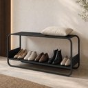 Ver imagem 3 de Banco Sapateira para Hall de Entrada 90cm Orgânico Industrial Alek A03 Nero Preto - Lyam Decor