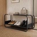 Ver imagem 1 de Banco Sapateira para Hall de Entrada 90cm Orgânico Industrial Alek A03 Nero Preto - Lyam Decor