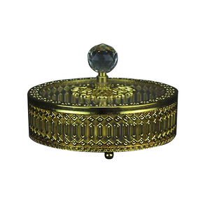 Bomboniere Potiche Decorativo Dourado em Metal e Cristal para decora a sua Mesa - 11x15x15cm