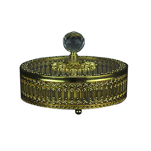 Bomboniere Potiche Decorativo Dourado em Metal e Cristal para decora a sua Mesa - 11x15x15cm