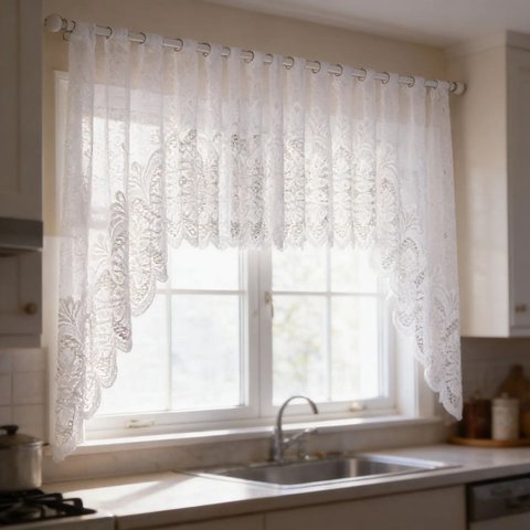 Cortina Renda Bando Cozinha Cascata 3,00 x1,00ALT Diversas:Arabesco Branca