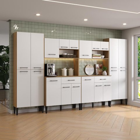 Armário de Cozinha Compacta Arizona Slim Carraro Carvalho com Branco